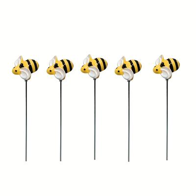 TEMU 5/10pcs Rustic Resin Bee Ladybug Garden Stake Decorative Inserts, Floor Mount, Use Without Electricity, Without Battery, For Easter Outdoor Gardens, Lawn , Flower Pots Decoration Image