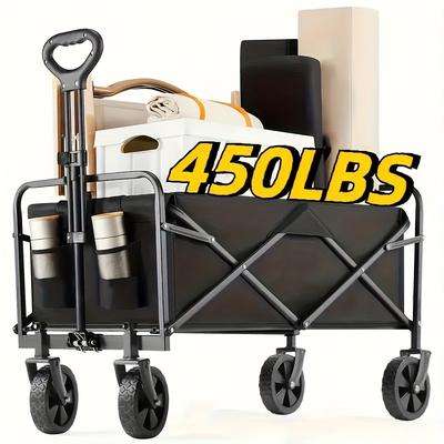 TEMU Heavy Duty Folding Wagon, 600 Lbs Capacity, Portable Outdoor Trolley With Wheels, Side Pockets, And Large Storage - Ideal For Camping, Gardening, Sports, And Shopping, Outdoor Carts & Picnic Image