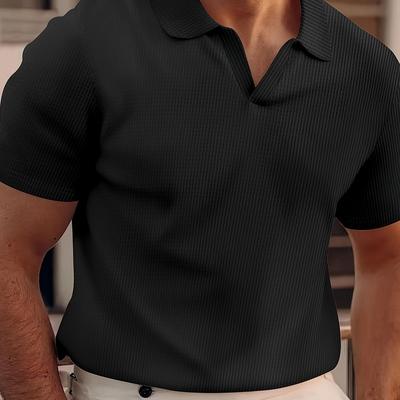 TEMU Men's Casual Short Sleeved Shirt Grid Texture Comfortable Collar Simple Solid Color Comfortable And Breathable Fabric Image
