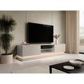 Mobile TV 2 cassetti e 2 nicchie con LED in MDF Beige ed effetto Marmo bianco - DEVIKA di Pascal MORABITO