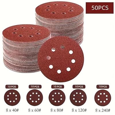 TEMU 50pcs 125mm Sanding Discs, (hook And Loop 10 X 40/60/80/120/180 Mixed Grit), 8 Hole 5 Inch Round Sanding Discs Pads For Orbit Orbital And All Oscillating Tools