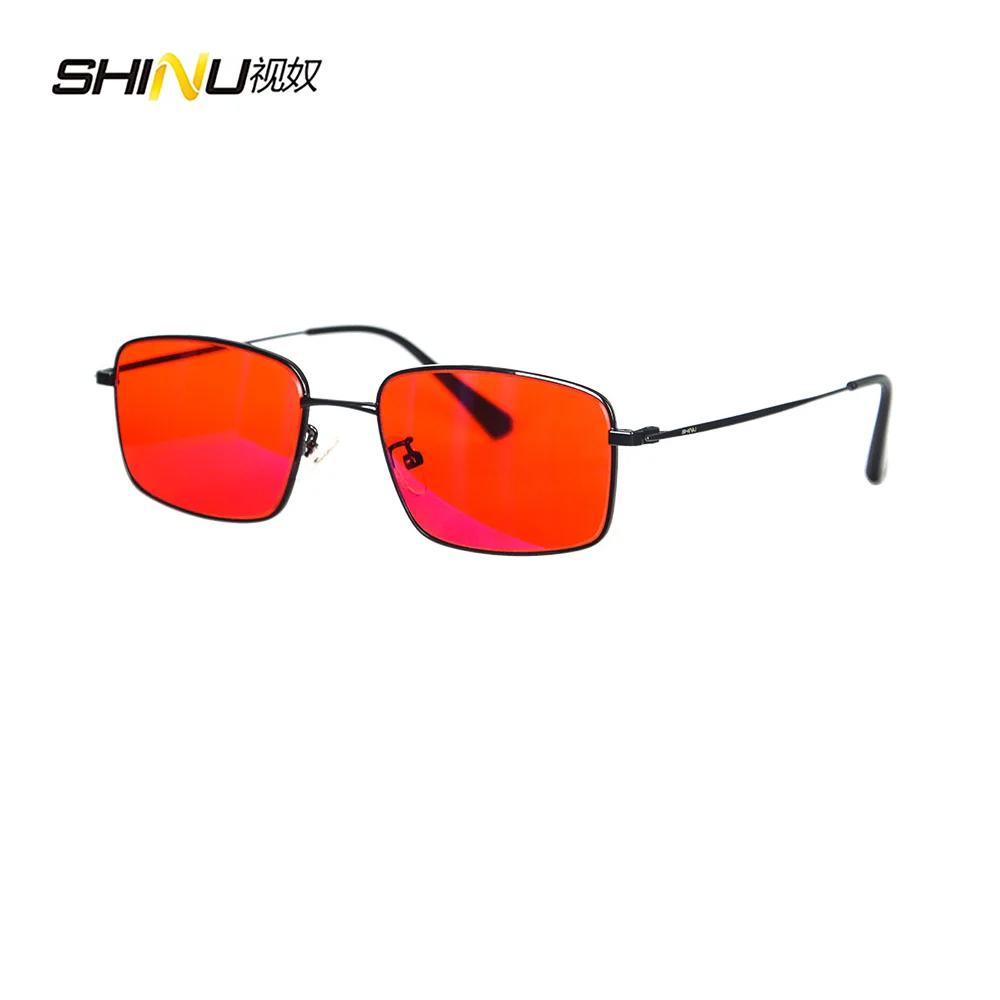 SHINU Blaulicht-Brille für Herren, orangefarbene Linse, rote Linse, klare Linse, Metallbrille, blauer Lichtschutz, rote Augenlinse, um besser zu schlafen Image
