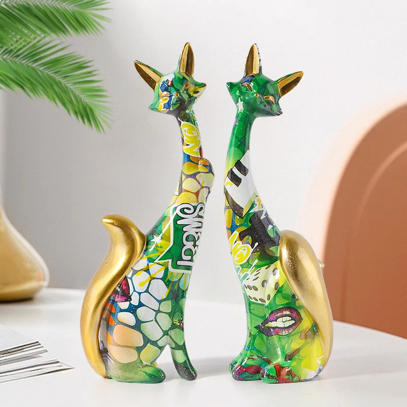Nordische Kunst Ölgemälde Graffiti Liebhaber Fuchs Dekoration Büro Studie Harz abstrakte Ornamente Figuren Schlafzimmer Desktop-Skulptur Image