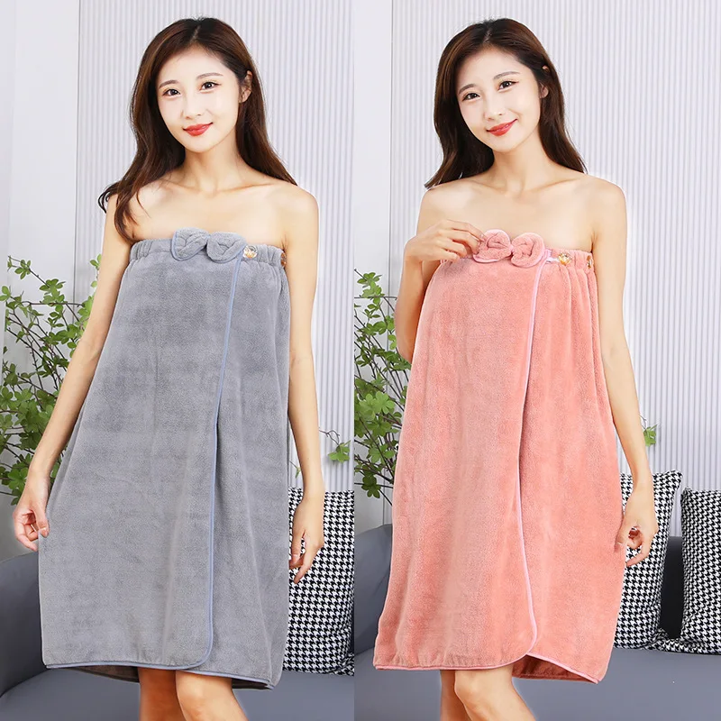 Damen-Bademantel, verdicktes Korallenvlies, Röhrenoberteil, Badetuch, Haushaltsbad, weich, saugfähig, kann getragen werden, kann umwickelt werden, Baderock Image