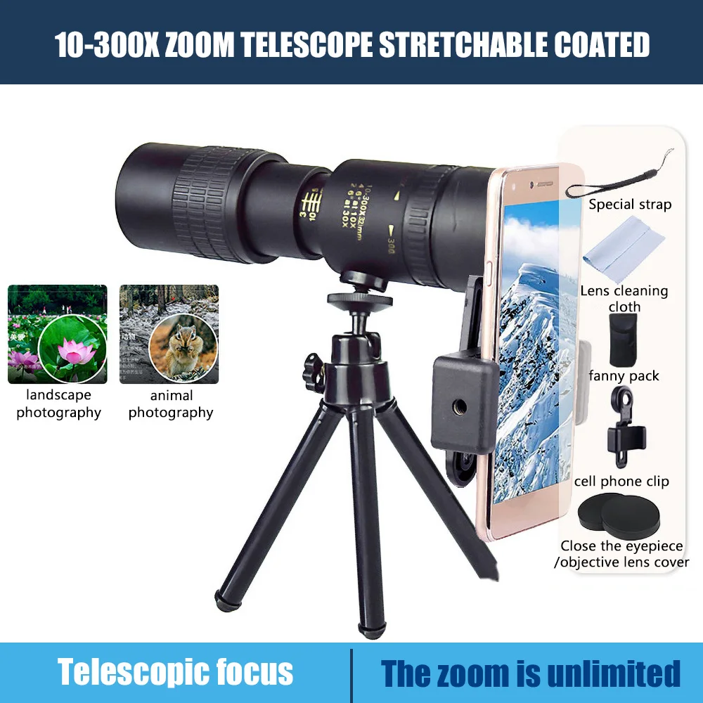 10-300x40 Zoom-Teleskop HD 4K Tragbares starkes Fernglas Professionelles Monokular mit großer Reichweite - Prismen für Jagdcamping Image