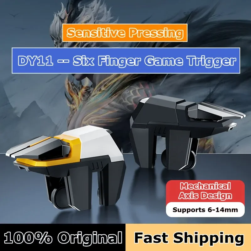 2025 NEUE Sechs Finger Mobile PUBG Spiel Trigger DY11 ABS + Legierung L1 R1 Schlüssel Taste für IOS Android Universal telefon Gamepad Controller Image