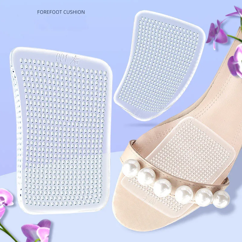 1 Paar Silikon-Vorfußeinlagen, selbstklebende Einlegesohlen, Sandalen, rutschfest, große Polsterung, Schmerzlinderung Image