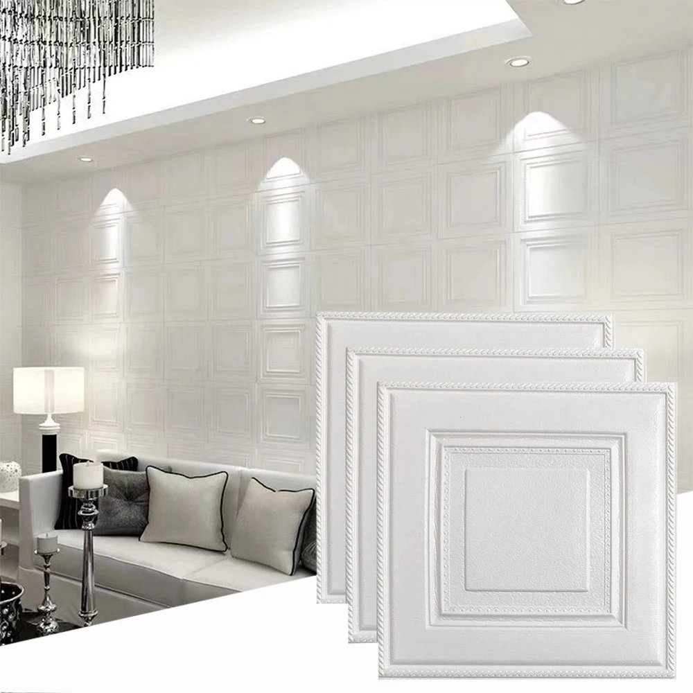 20 Stück 3D-Raumdekoration, warme Dekoration, selbstklebende Wandaufkleber, Decke, TV-Hintergrund, Schaumstoff, wasserdichte Tapete zum Abziehen und Aufkleben Image