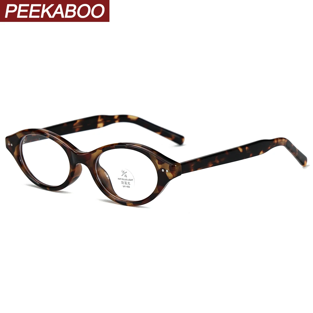 Peekaboo Retro ovales Brillengestell für Männer TR90 koreanischer Stil Damen kleine Brille Anti-Blaulicht-Acetat Leopard Schwarz Unisex Image
