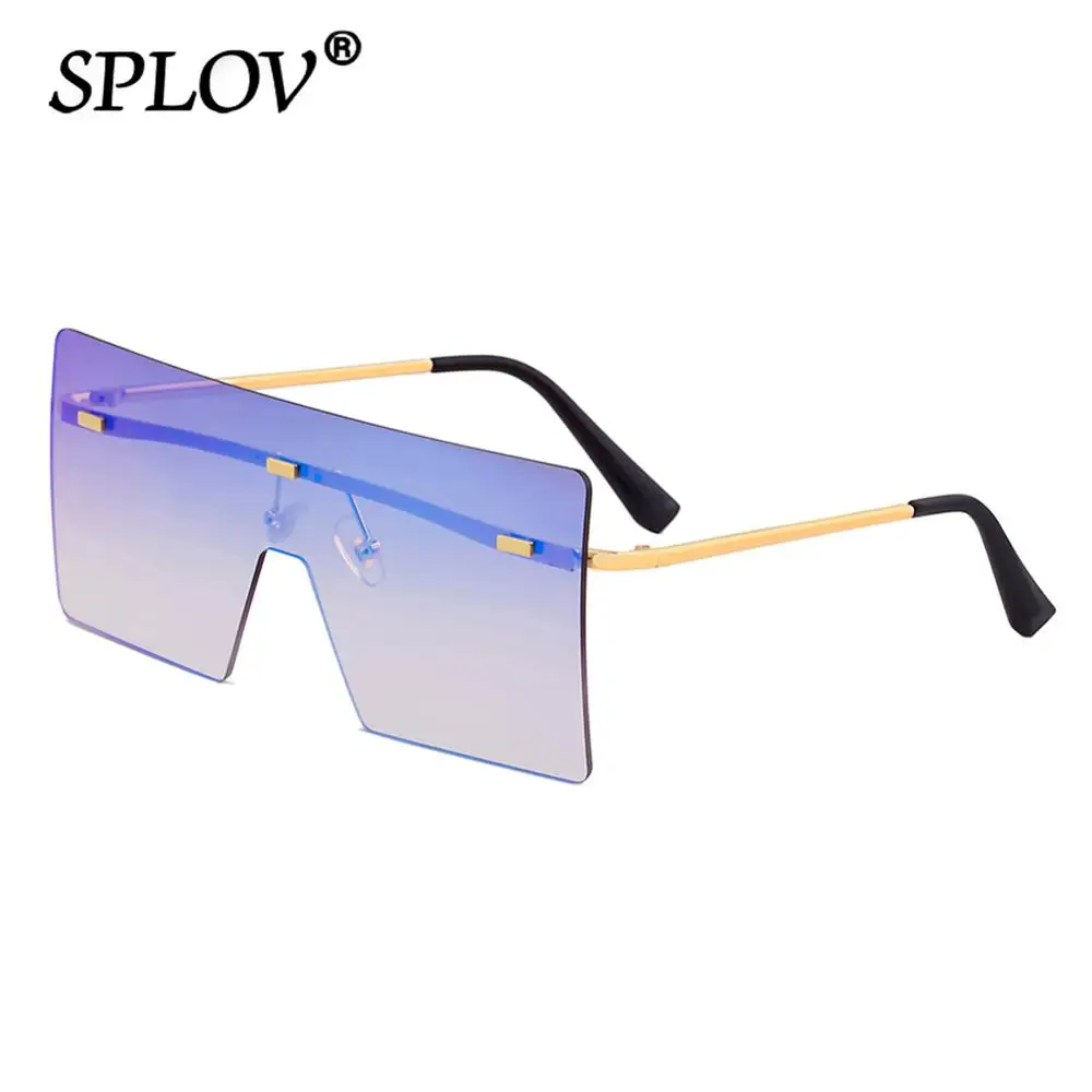 Übergroßen Frauen Sonnenbrille Platz Vintage Sonnenbrille Luxus Marke Randlose Brillen Retro Gradienten Braun Große Shades Oculos de sol