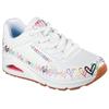Sneaker SKECHERS "UNO", Damen, Gr. 41, bunt (weiß bunt), Lederimitat, bedruckt, sportlich, Schuhe, Keilsneaker, Plateausneaker mit bedruckter Sohle, Topseller