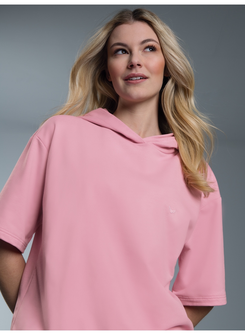 Kapuzensweatshirt TRIGEMA "TRIGEMA Kurzarm Cropped Hoodie", Damen, Gr. M, lila (lilie), 50% Baumwolle, 50% Polyester, Basic, Sweatshirts Image