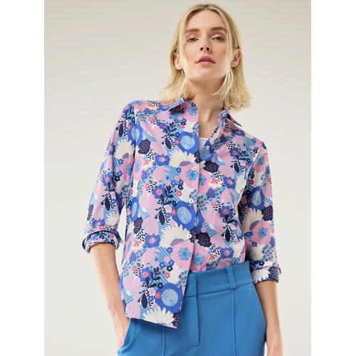 Walbusch Damen Bügelfrei-Hemdbluse Everyday Blau geblümt