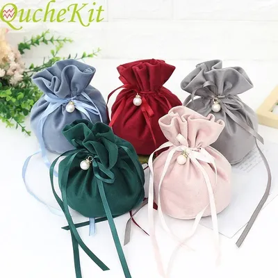 5-50pcs Luxury Velvet Gift Bags With Pearl String Christmas Birthday Party Cooikes Candy Bags Boxes
