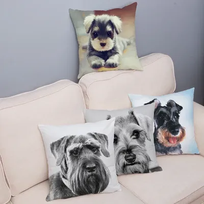 Home Bedroom Pillowcase Cute Schnauzer Print Cushion Cover Decor