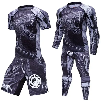 Snake Men MMA Rashguard Jiu Jitsu Jerseys+Pant Set MMA Thair T-shirt Shorts BJJ Boxing 4Pcs/Set Rash