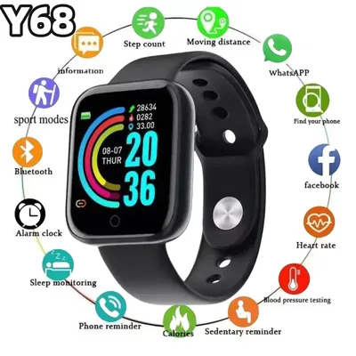Adult Y68 Smart Watch Bluetooth Fitness Tracker Sports Watch Heart Rate Monitor Blood Pressure Smart