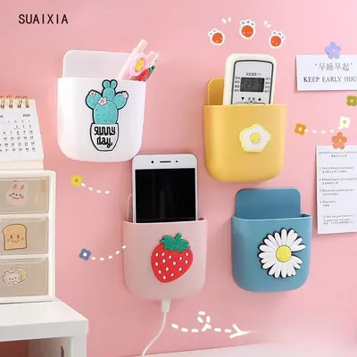 Phone Charging Box Wall-mounted Mobile Remote Storage Box Cartoon Bedside Phone Hanger Decoration