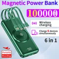 100000 Mah Wireless Power Bank di grande capacità portatile 6In1 carica Powerbank cavi incorporati doppia batteria esterna USB per iPhone
