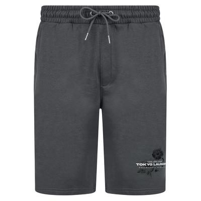 Jogger Shorts Redact Graphic Motif Brushback Fleece Jogger Shorts in Quiet Shade Grey / L - Tokyo Laundry