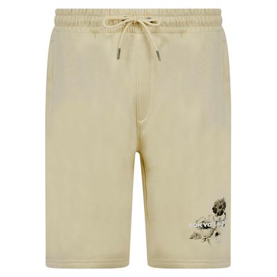 Jogger Shorts Redact Graphic Motif Brushback Fleece Jogger Shorts in Summer Sand / XL - Tokyo Laundry