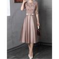 Femmes Robe Midi Robe en Dentelle Robe de Soirée Robe de Cocktail Robe en Satin Mode Fête Moderne Vacances robe demoiselle d honneur Anniversaire Mince Couleur Unie Demi Manches Col ras du cou Gris