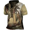 Homme Voilier Plantes Tropicales T-shirt Chemise Henley Manche Courte Designer Basique Classique Extérieur Quotidien Sports Été Kaki Henley T-shirt Henley
