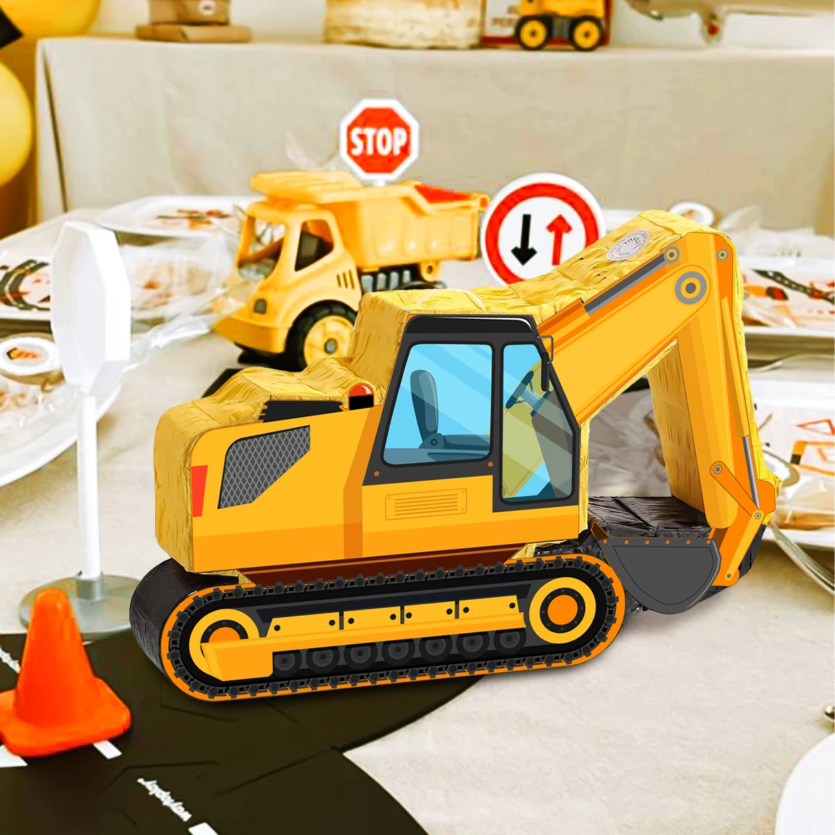 1Set Cartoon Bagger Thema Pinata Bundle mit Augenbinde Stick für Kinder Junge Geburtstag Baby Shower Party Dekoration Image