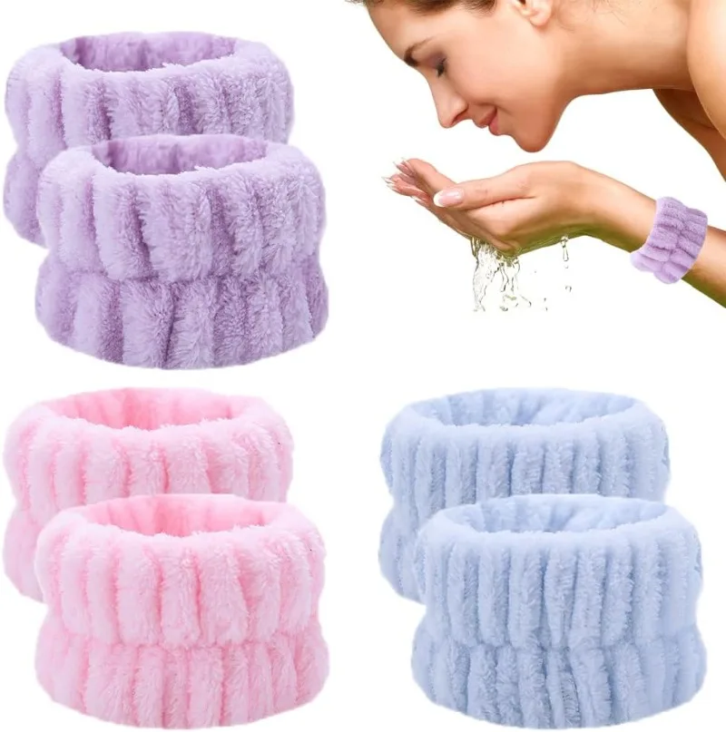 1–10 Paar Flanell-Hautpflege-Spa-Armband, Make-up, Gesichts-Handgelenk-Waschband, Gesichtstuch, Waschschleife, Stirnband, Haargummi-Set für Frauen Image