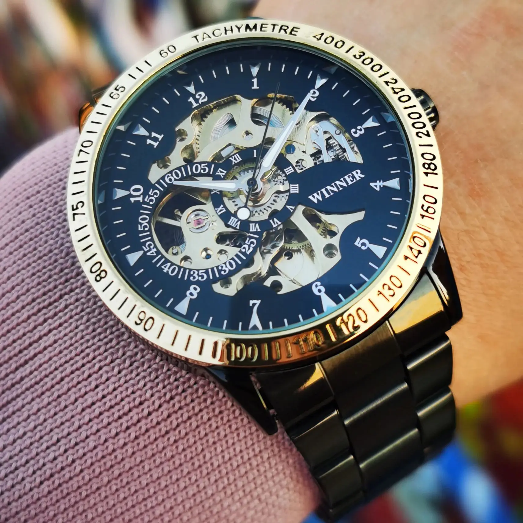 WINNER Klassische Retro Skeleton Automatische Mechanische Uhr für Männer Leuchtzeiger Edelstahlarmband Business Herrenuhren Neu Image