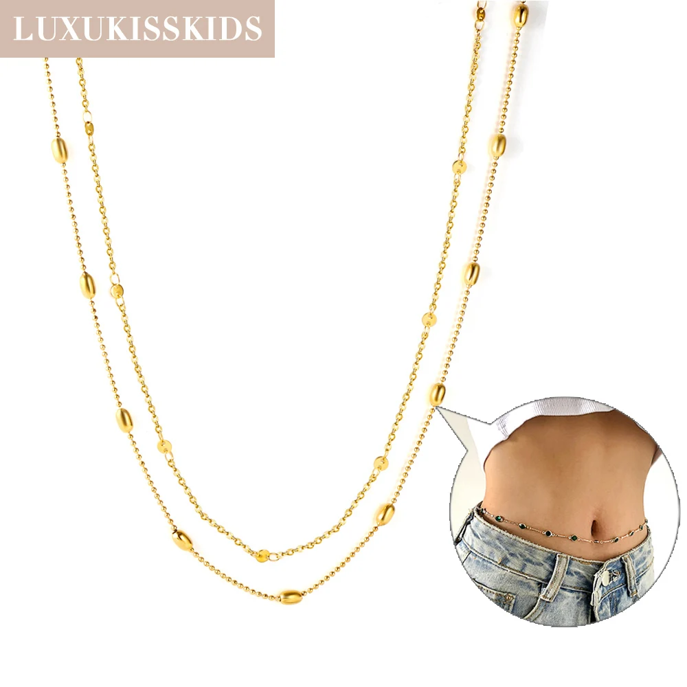 Luxukis skids Körper kette Schmuck Boho ovale Stahl perlen Zubehör doppelte Taille Kette Edelstahl goldene wasserdichte Kette Image