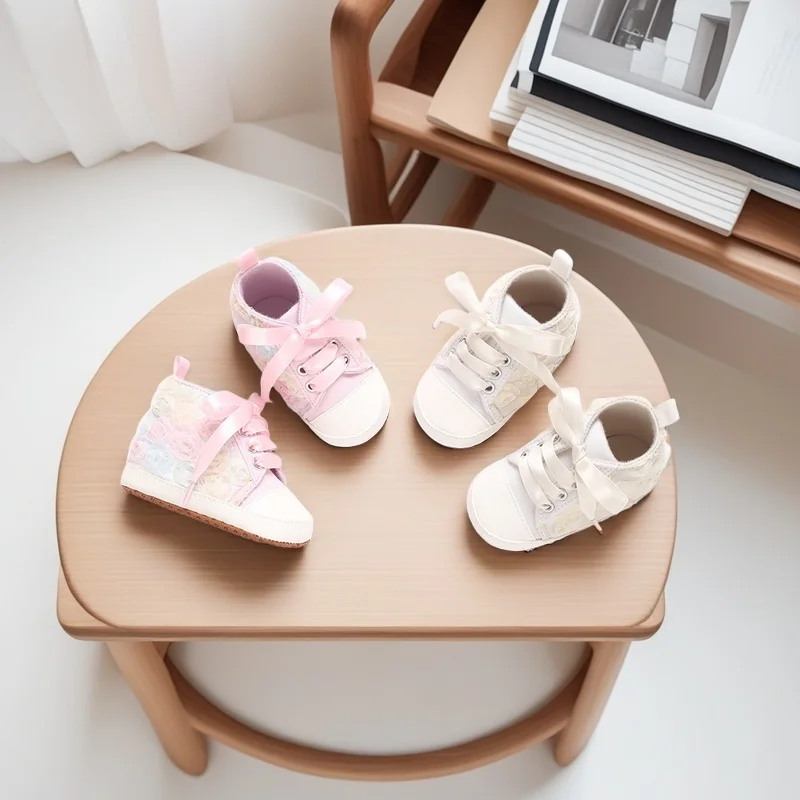Neue 0-18M Neugeborenen frauen Baby Schuhe Klassische Leinwand Nette Schleife Dekoration Casual Sport Schuhe Erste paar Wanderschuhe