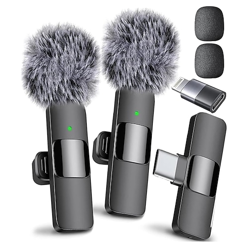 Mini-Mikrofon, kabelloses Mikrofon für iPhone, iPad, Android, Lavalier-Mikrofon für Videoaufnahmen mit USB-C Beleuchtung Image