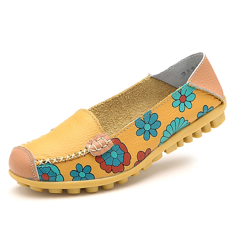 Damen leichte neue bedruckte Leder hand gefertigte Damenschuhe Leder atmungsaktive Sandalen Damen flache Lederschuhe Größe 44