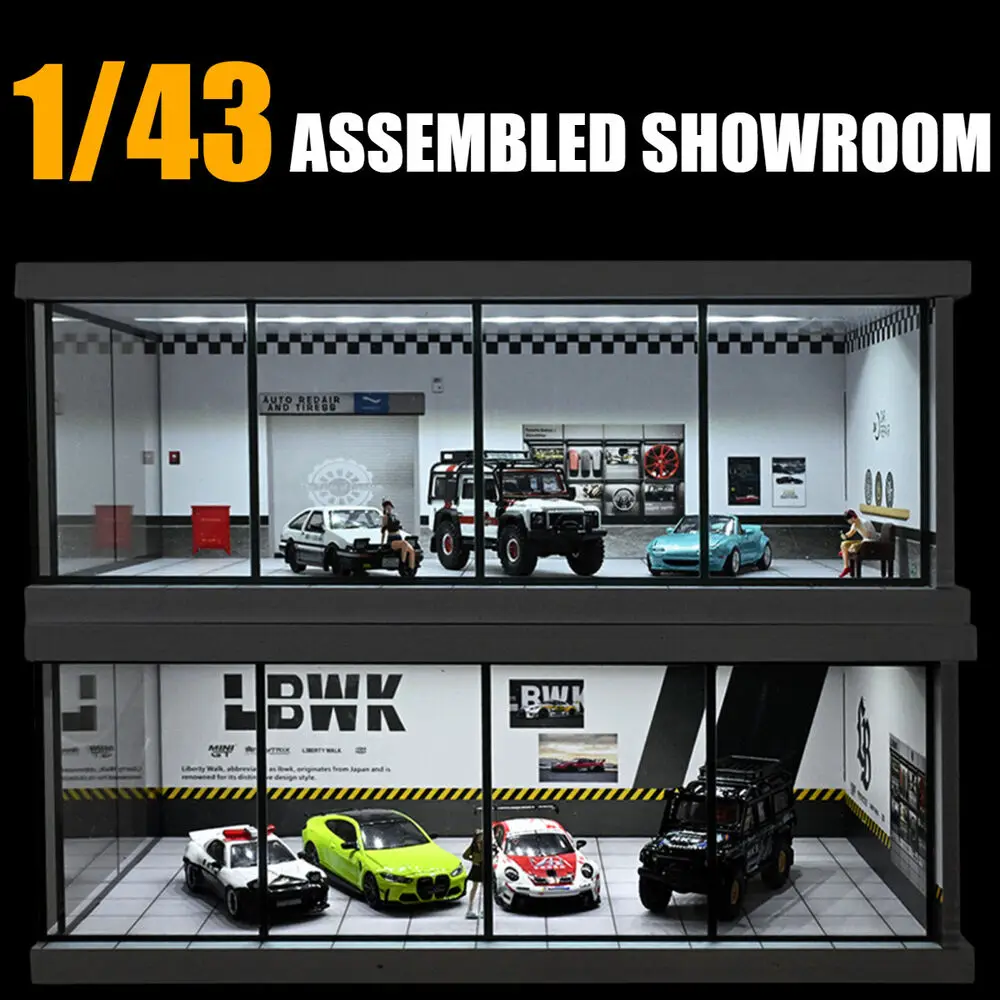 1:43 Diorama Auto Garage Modell LED Beleuchtung Auto Showroom Parkplatz Szene Display Modelle Spielzeug Image