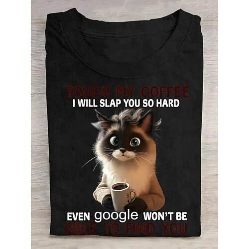 Damen T-Shirt Katze Lustig Slang T-Shirt Grafik Buchstaben Stilvoll Lässig Kurzarm Rundhals Reguläre Oberteile Täglich Wochenende Druck Schwarz Weiß Rosa Blau Lila Sommer Frühling Image