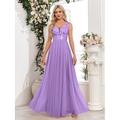 A-Linie Abendkleid Elegant Kleid Abendgesellschaft Abschlussball Bodenlang Ärmellos V Ausschnitt Gürtel / Schärpe Tüll V-Ausschnitt mit Glitzer Stickerei 2025