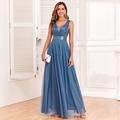 A-Linie Abendkleid Elegant Kleid Abendgesellschaft Abschlussball Bodenlang Ärmellos V Ausschnitt Gürtel / Schärpe Tüll V-Ausschnitt mit Glitzer Stickerei 2025