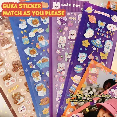 3 Stück niedliche Aufkleber Kawaii Cartoon Laser Aufkleber Kinder Mädchen DIY Spielzeug Schule Studenten Dekoration Briefpapier Aufkleber Image