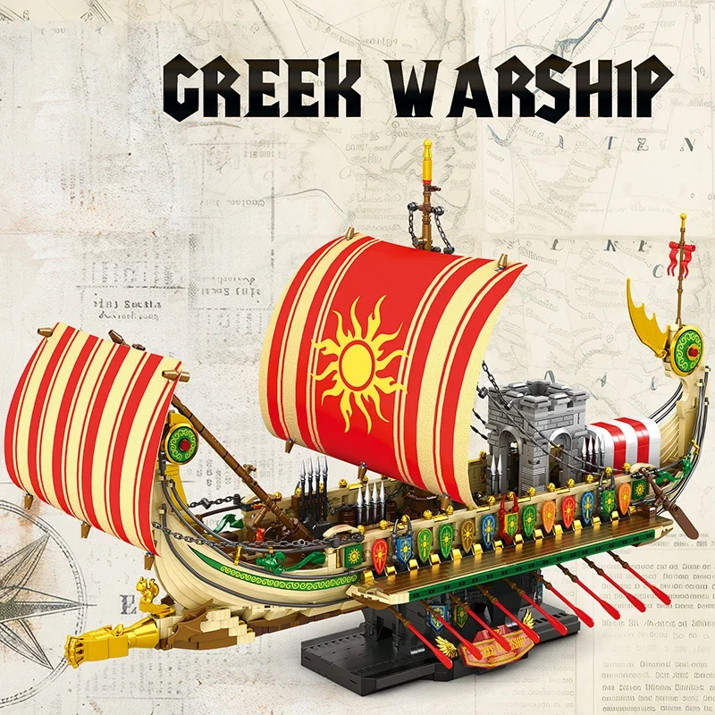 2982PCS Griechischen Trireme Bausteine Krieg Schlacht Schiff Modell Bricks Desktop Dekoration Pädagogisches DIY Spielzeug Für Kinder Urlaub Geschenke Image