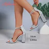Aphixta Kristall Peep Toe Sommer Sandale Luxus 10 cm Platz Ferse Sandalen Bling Silber High Heels Party Frau Schuhe Pimp größe 43