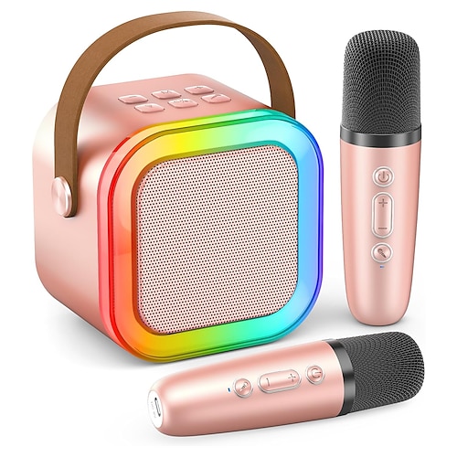 Mini Karaoke Maschine tragbares Bluetooth Mini Karaoke Mikrofon Singlautsprecher mit 2 kabellosen Mikros und Licht für alle Smartphones Valentinstagsgeschenk Image
