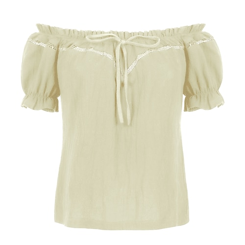 Retro Vintage Mittelalterlich Renaissance Bluse / Hemd Puffärmel Wikinger Keltischer Ritter Elfen Einfarbig Kostüm Damen Keltisch Fantasie Maskerade Urlaub Alltagstauglich LARP Erwachsene Hemd Sommer Image