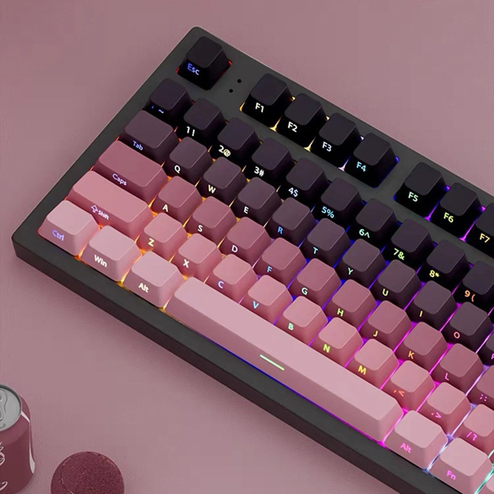 Farbverlaufs-Tastenkappen, seitlich bedruckt, glänzend durch PBT Double Shot, OEM-Profil für MX-Switches, Gaming-Tastatur, 130 + Tastenkappen Image