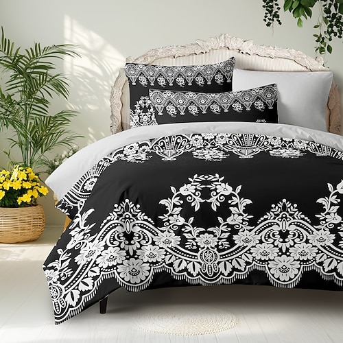 Bohemian Bettbezugset 100% Baumwolle Weiche und atmungsaktive Bettwäsche mit Schwarz-Weiß Leichter und langlebiger Bettbezug Komfortabel für alle Jahreszeiten Pflegeleicht Image