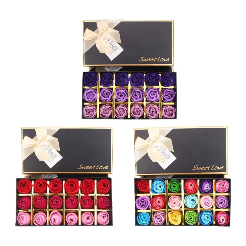18 Stück Seife Rose romantische duftende Bad Seife Blumen Wohnkultur gefälschte Blume Hochzeit rosa Blütenblatt Valentinstag Weihnachten Geschenk box Image