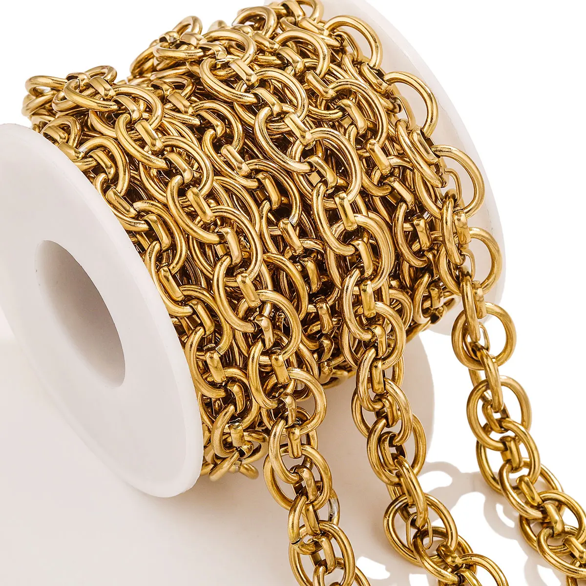 1M Edelstahl Doppel Oval Textur Hip Hop Punk Kette Gold Herren Kette DIY Schmuck Handgemachte Halskette Armband Großhandel
