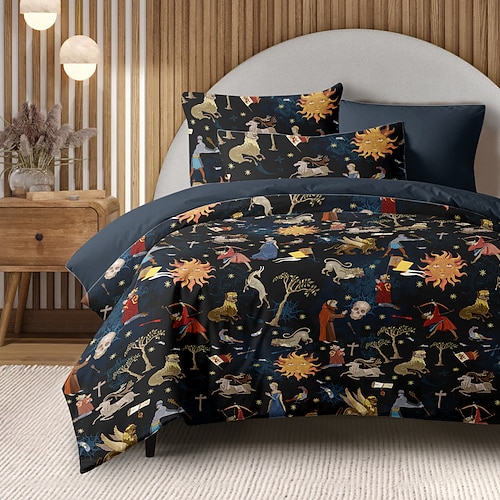 Vintage Mittelalter Bettwäsche Set 100% Baumwolle weich und atmungsaktiv Bettwäsche mit Drucken leicht und langlebig Bettbezug komfortabel für alle Jahreszeiten pflegeleicht Image