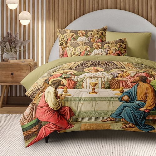 Vintage Jesus Bettwäsche Set 100% Baumwolle weich und atmungsaktiv Bettwäsche mit Drucken leicht und langlebig Bettbezug komfortabel für alle Jahreszeiten pflegeleicht Image