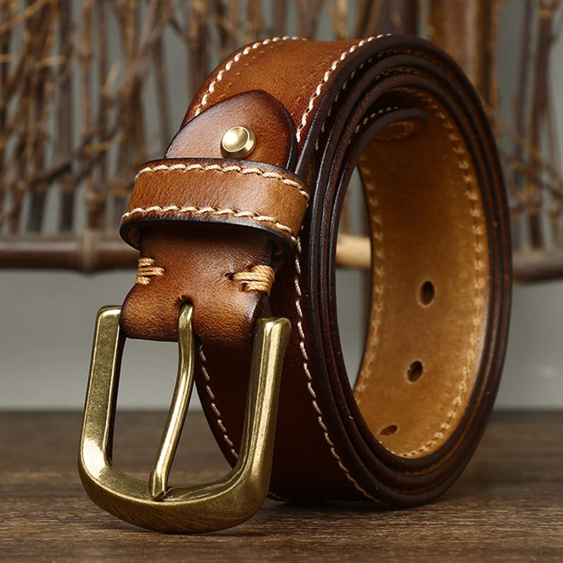 3,8 CM Reines Rindsleder Hohe Qualität Echtes Leder Gürtel für Männer Koreanische Version Strap Männlich Messing Schnalle Phantasie Vintage Jeans cowboy Image